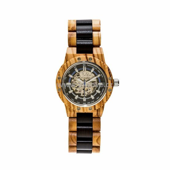 Pánské automatické hodinky z olivového dřeva zlaté